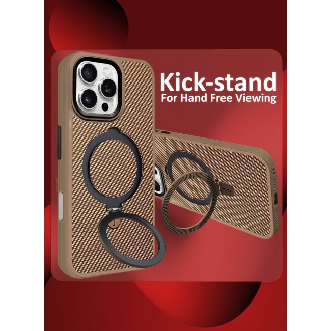 MARGOUN ( for iPhone 16 Pro ) Case, Carbon Fiber Texture, Metal Bracket, Magsafe Kickstand Case Cover Beige