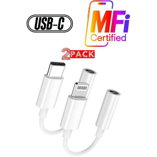 MARGOUN 2Packs Lightning to 3.5mm AUX Jack Adapter Cable and USB C Type C to AUX Jack Adapter White