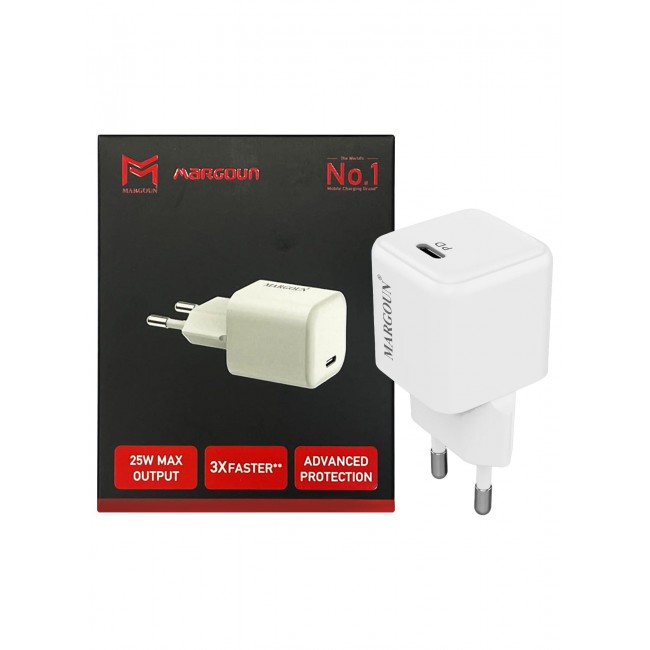 MARGOUN 25W PD Fast Charger Adapter Type C 2Pins for iPhone Samsung and all Universal Mobile Phones and Digital Devices White