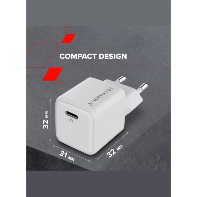 MARGOUN 25W PD Fast Charger Adapter Type C 2Pins for iPhone Samsung and all Universal Mobile Phones and Digital Devices White