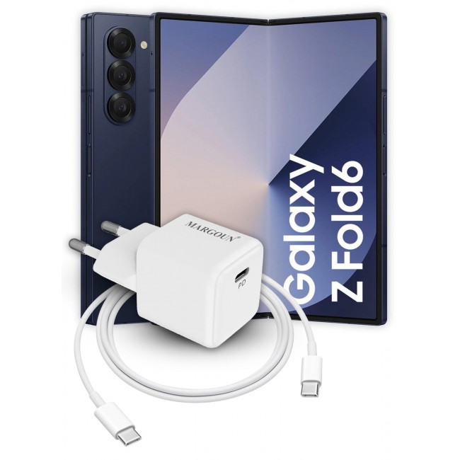 MARGOUN 25W PD Fast Charger Adapter Type C 2Pins with 1m Cable Type C for Samsung Galaxy Z fold 6 and Galaxy Z fold 5 White
