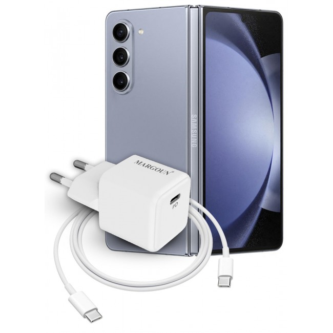MARGOUN 25W PD Fast Charger Adapter Type C 2Pins with 1m Cable Type C for Samsung Galaxy Z fold 6 and Galaxy Z fold 5 White