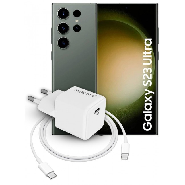 MARGOUN 25W PD Fast Charger Adapter Type C 2Pins with 1m Cable Type C for Samsung Galaxy S23 Ultra and S24 Ultra White