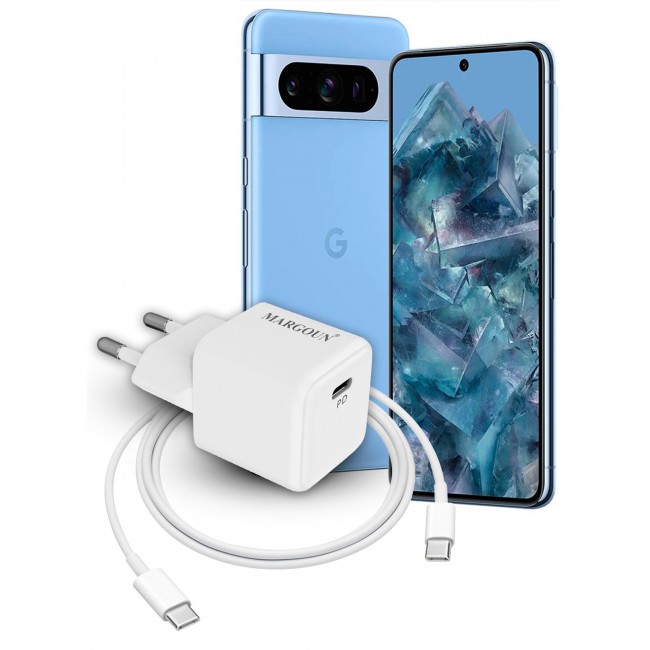 MARGOUN 25W PD Fast Charger Adapter Type C 2Pins with 1m Cable Type C for Google Pixel 8 Pro, 9 Pro, 9 XL and 9 Pro Fold White