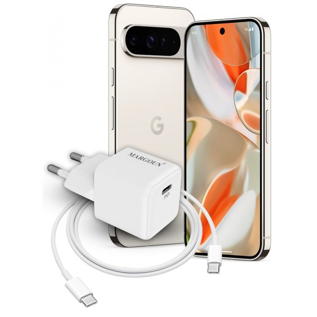 MARGOUN 25W PD Fast Charger Adapter Type C 2Pins with 1m Cable Type C for Google Pixel 8 Pro, 9 Pro, 9 XL and 9 Pro Fold White