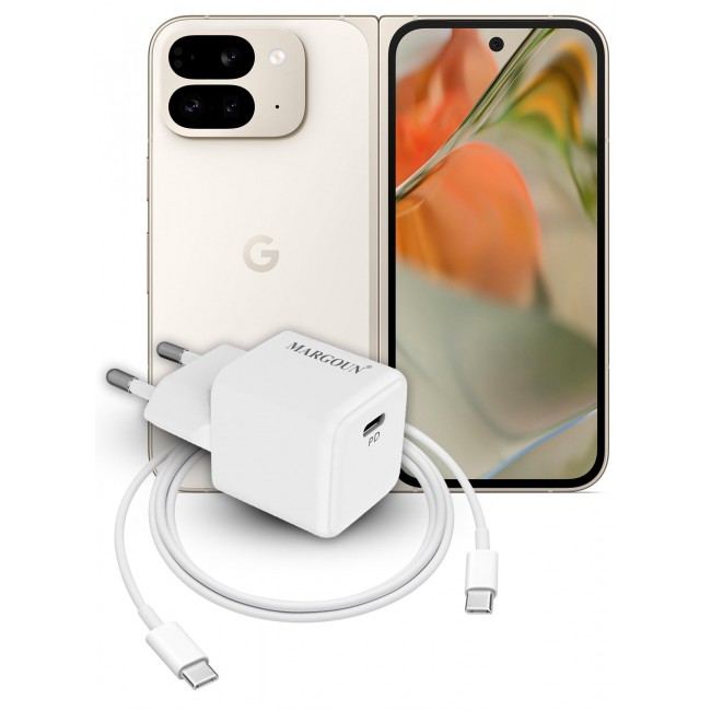 MARGOUN 25W PD Fast Charger Adapter Type C 2Pins with 1m Cable Type C for Google Pixel 8 Pro, 9 Pro, 9 XL and 9 Pro Fold White