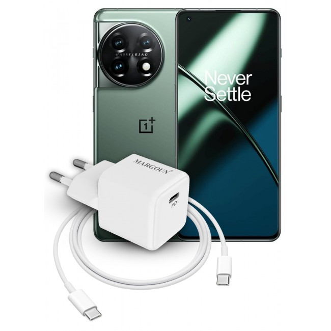 MARGOUN 25W Fast Adapter Type C 3Pins with 1m Cable Type C for Oneplus 11 and Oneplus 12 White