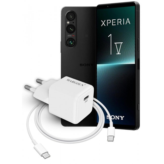 MARGOUN 25W PD Fast Adapter Type C 2Pins with 1m Cable Type C for Sony Xperia 1 V and Sony Xperia 1 IV White