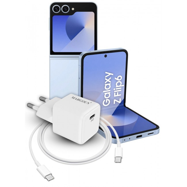 MARGOUN 25W PD Fast Charger Adapter Type C 2Pins with 1m Cable Type C for Samsung Galaxy Z flip 6 and Z flip 5 White
