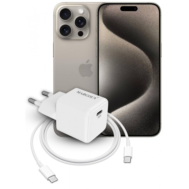 MARGOUN 25W PD Fast Charger Type C 2Pins for Apple iPhone 16 Pro Max and 15 Pro Max with Type-C Cable 1m White