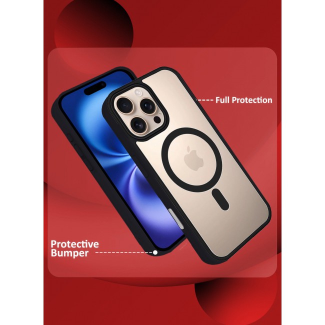 MARGOUN (for iPhone 16 Pro Max) 2Packs Magsafe Case Cover Sidecolor Magnetic Strong Shockproof Protective Slim Thin Translucent Cover with Screen Protector - Black-2