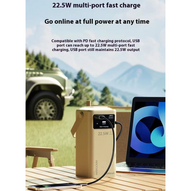 MARGOUN 50000 mAh 2Packs 50000mAh PD Power Bank with LED Display and 22.5W Fast Charging with 4 Built-in Cables and Camping Lamp - Black Beige