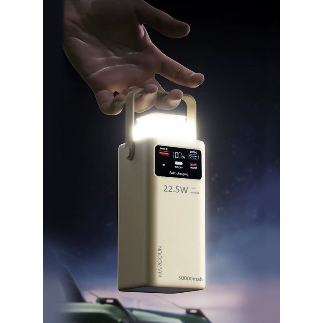 MARGOUN 50000 mAh 2Packs 50000mAh PD Power Bank with LED Display and 22.5W Fast Charging with 4 Built-in Cables and Camping Lamp - Beige-2