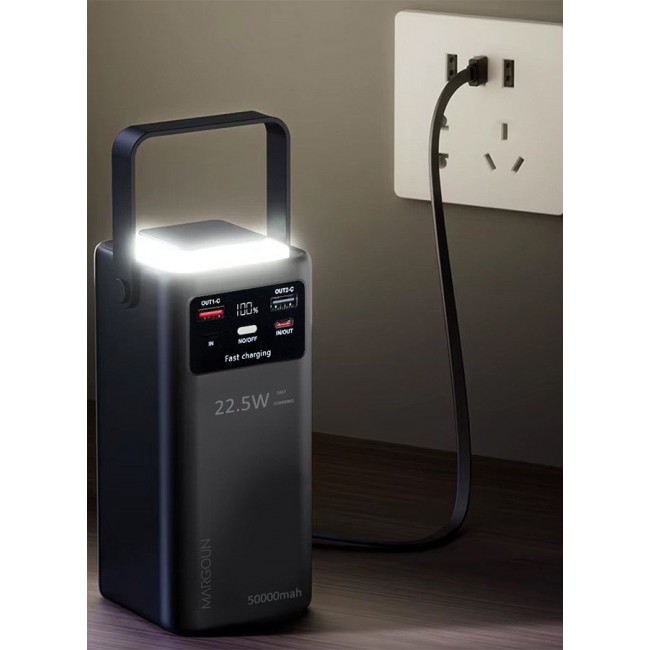 MARGOUN 50000 mAh 2 Packs PD Power Bank with LED Display and 22.5W Fast Charging with 4 Built-in Cables and Camping Lamp - Black-2
