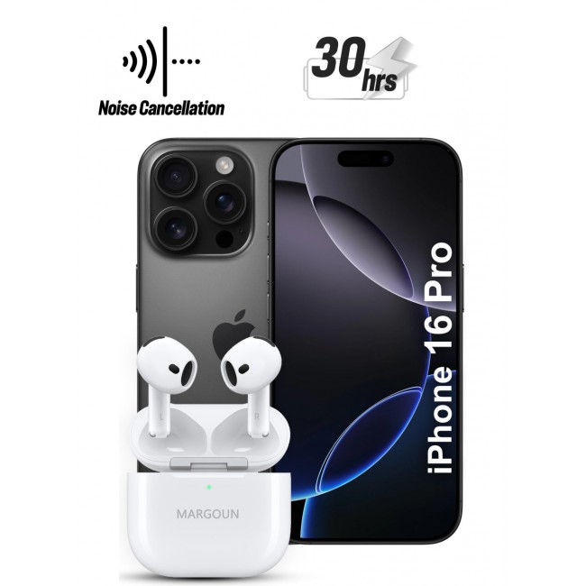MARGOUN Premium Wireless Earbuds with ANC and 30-Hour Battery Life for Apple iPhone 16 Pro - White-1