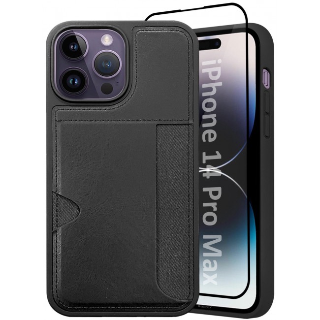 MARGOUN iPhone 14 Pro Max Case Leather Antifingerprint Cover with Wallet Card Slot Shell, Side Insert Card Holder, Anti Fall Protection - Pack of 2 - Black-2