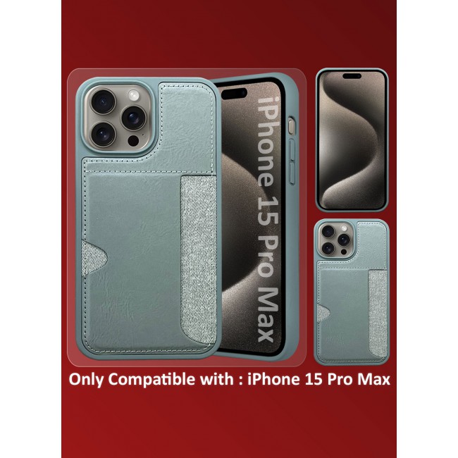 MARGOUN iPhone 15 Pro Max 3Packs Case Leather Anti Fingerprint Cover with Wallet Card Slot Shell, Side Insert Card Holder, Anti Fall Protection - Grey-3