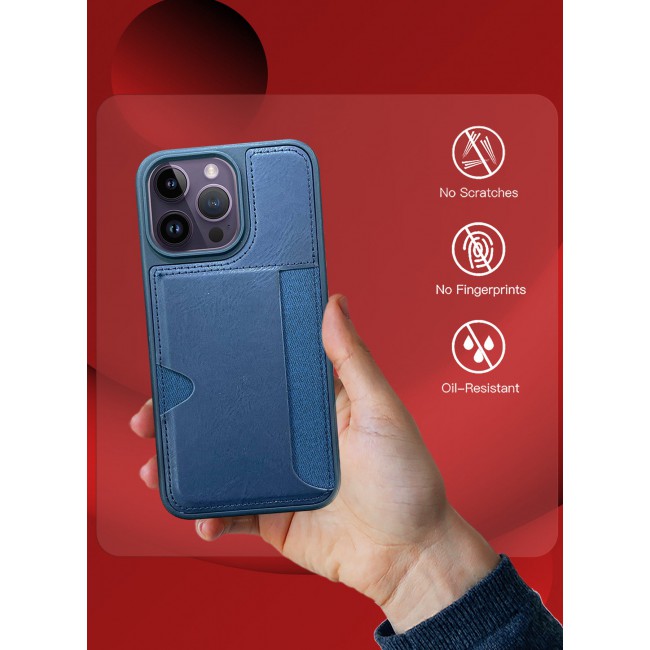 MARGOUN iPhone 14 Pro Max 2Packs Case Leather Antifingerprint Cover with Wallet Card Slot Shell, Side Insert Card Holder, Anti Fall Protection - Blue-2