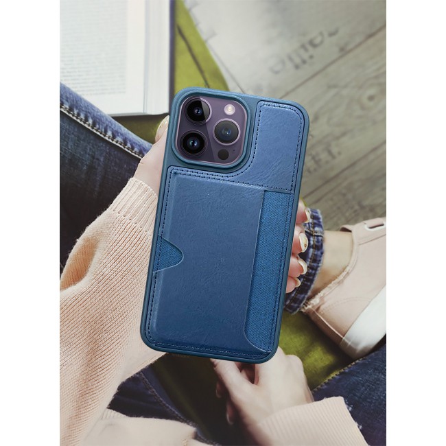 MARGOUN iPhone 14 Pro Max 2Packs Case Leather Antifingerprint Cover with Wallet Card Slot Shell, Side Insert Card Holder, Anti Fall Protection - Blue-2