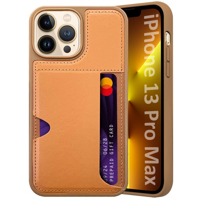 MARGOUN iPhone 13 Pro Max Case Leather Antifingerprint Cover with Wallet Card Slot Shell, Side Insert Card Holder, Anti Fall Protection - Brown-1