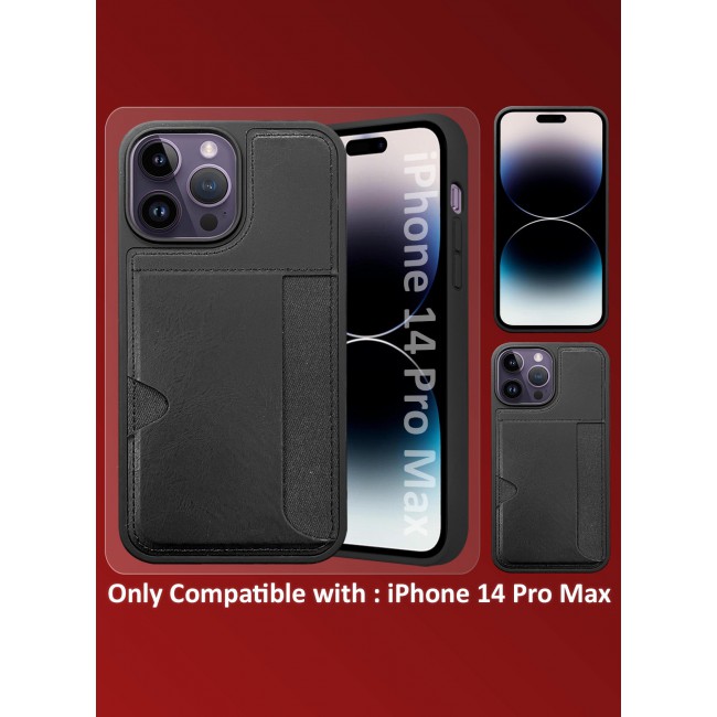 MARGOUN iPhone 14 Pro Max 3Packs Case Leather Antifingerprint Cover with Wallet Card Slot Shell, Side Insert Card Holder, Anti Fall Protection - Black-3