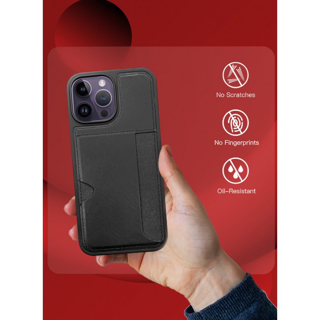 MARGOUN iPhone 14 Pro Max 3Packs Case Leather Antifingerprint Cover with Wallet Card Slot Shell, Side Insert Card Holder, Anti Fall Protection - Black-3