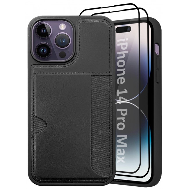 MARGOUN iPhone 14 Pro Max 3Packs Case Leather Antifingerprint Cover with Wallet Card Slot Shell, Side Insert Card Holder, Anti Fall Protection - Black-3