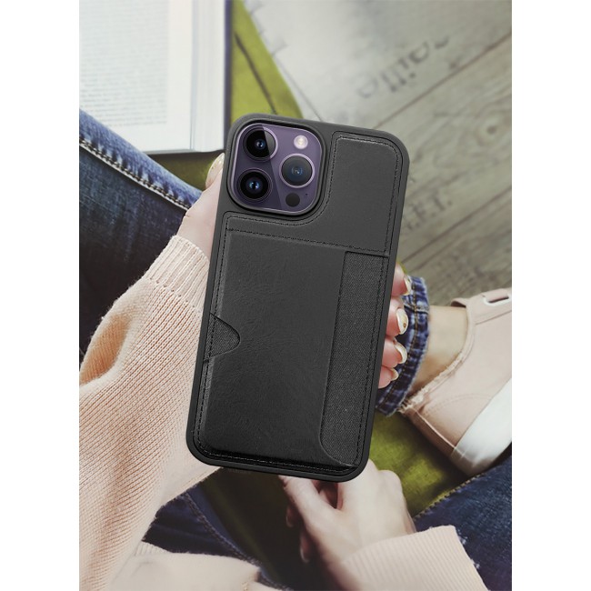 MARGOUN iPhone 14 Pro Max Case Leather Anti Fingerprint Cover with Wallet Card Slot Shell, Side Insert Card Holder, Anti Fall Protection - Black-1