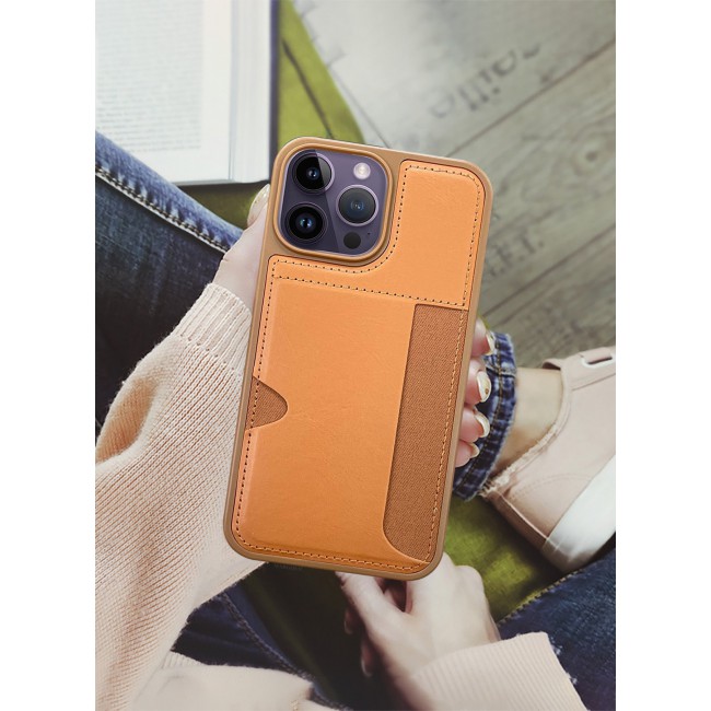 MARGOUN iPhone 14 Pro Max 2Packs Case Leather Anti Fingerprint Cover with Wallet Card Slot Shell, Side Insert Card Holder, Anti Fall Protection - Brown-2