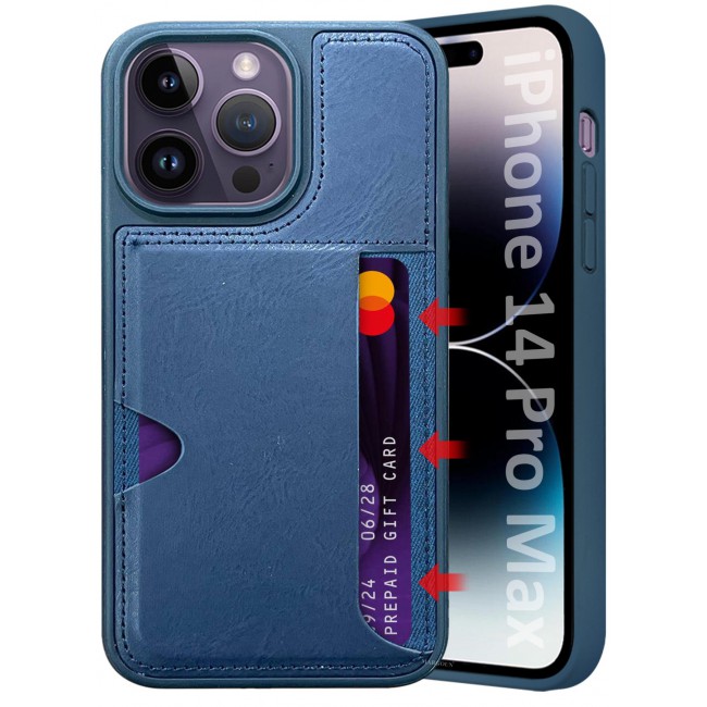 MARGOUN iPhone 14 Pro Max Case Leather Anti Fingerprint Cover with Wallet Card Slot Shell, Side Insert Card Holder, Anti Fall Protection - Pack of 3 - Blue-3