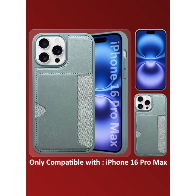 MARGOUN iPhone 16 Pro Max Case Leather Anti Fingerprint Cover with Wallet Card Slot Shell, Side Insert Card Holder, Anti Fall Protection - Pack of 3 - Grey-3