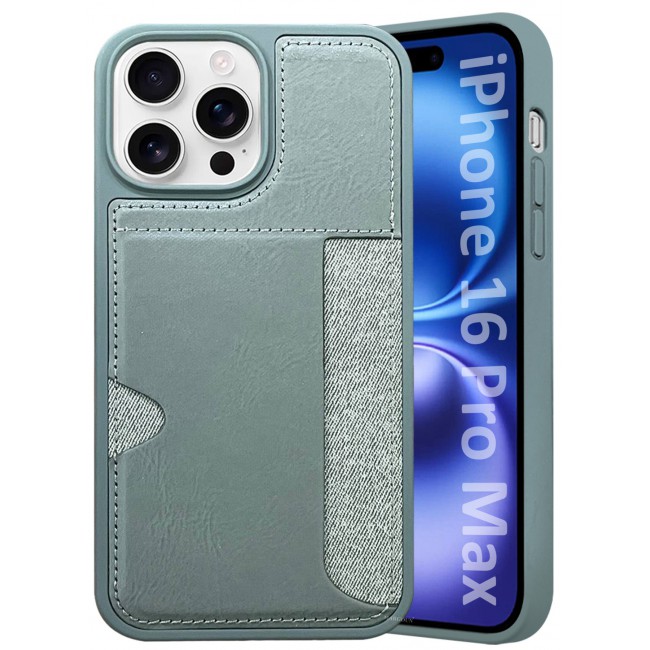 MARGOUN iPhone 16 Pro Max Case Leather Anti Fingerprint Cover with Wallet Card Slot Shell, Side Insert Card Holder, Anti Fall Protection - Pack of 3 - Grey-3