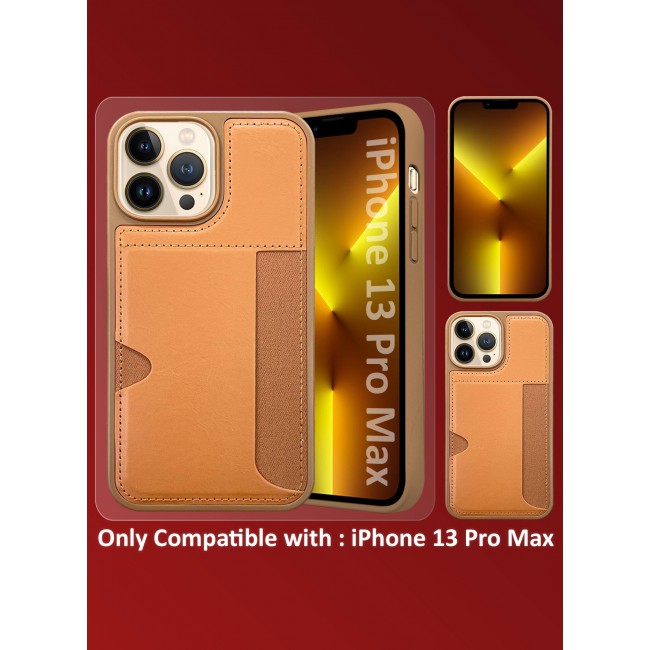MARGOUN iPhone 13 Pro Max Case Leather Anti Fingerprint Cover with Wallet Card Slot Shell, Side Insert Card Holder, Anti Fall Protection - Pack of 3 - Brown-3