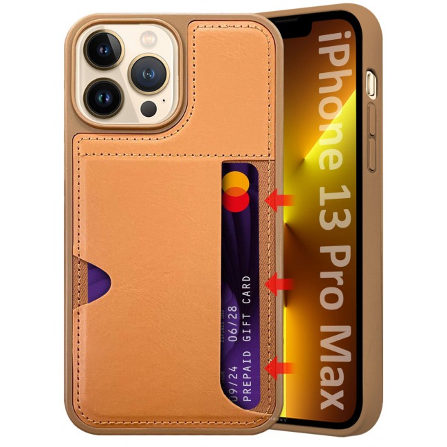 MARGOUN iPhone 13 Pro Max Case Leather Anti Fingerprint Cover with Wallet Card Slot Shell, Side Insert Card Holder, Anti Fall Protection - Pack of 3 - Brown-3