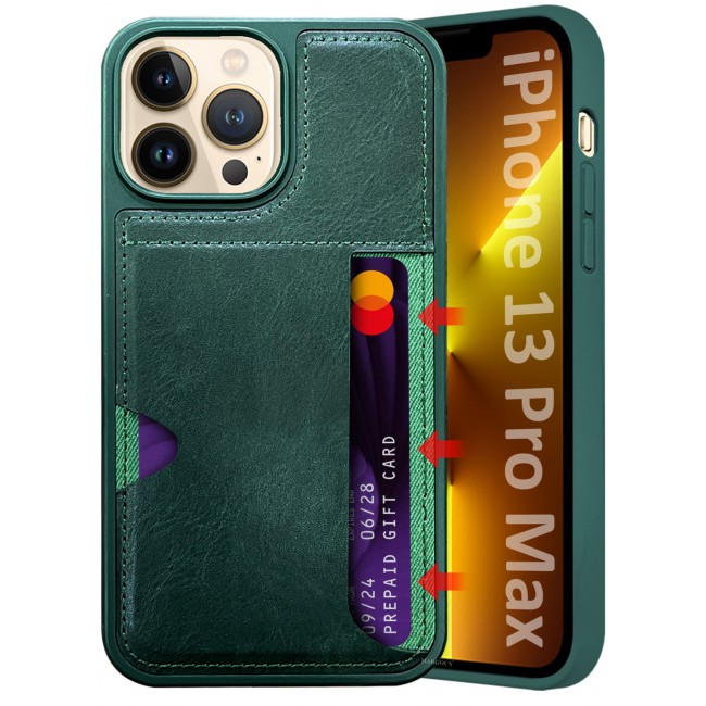 MARGOUN iPhone 13 Pro Max Case Leather Anti Fingerprint Cover with Wallet Card Slot Shell, Side Insert Card Holder, Anti Fall Protection - Pack of 3 - Green-1