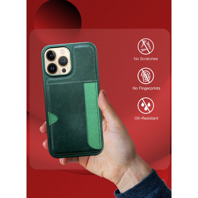 MARGOUN iPhone 13 Pro Max Case Leather Anti Fingerprint Cover with Wallet Card Slot Shell, Side Insert Card Holder, Anti Fall Protection - Pack of 3 - Green-1