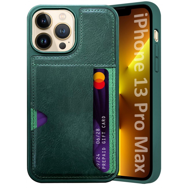 MARGOUN iPhone 13 Pro Max Case Leather Anti Fingerprint Cover with Wallet Card Slot Shell, Side Insert Card Holder, Anti Fall Protection - Pack of 3 - Green-1