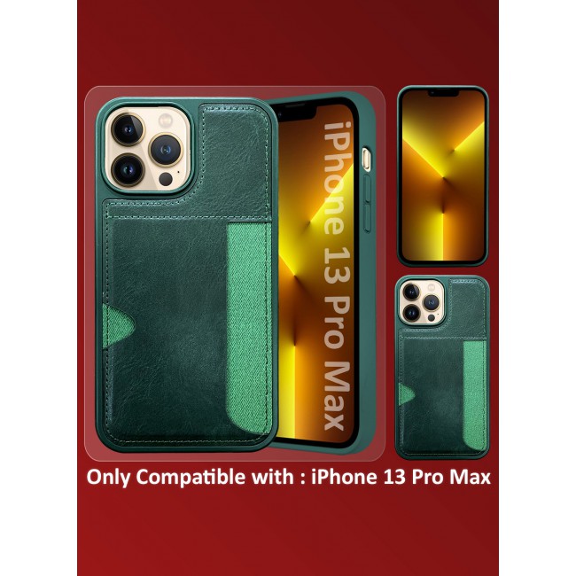 MARGOUN iPhone 13 Pro Max Case Leather Anti Fingerprint Cover with Wallet Card Slot Shell, Side Insert Card Holder, Anti Fall Protection - Pack of 3 - Green-3