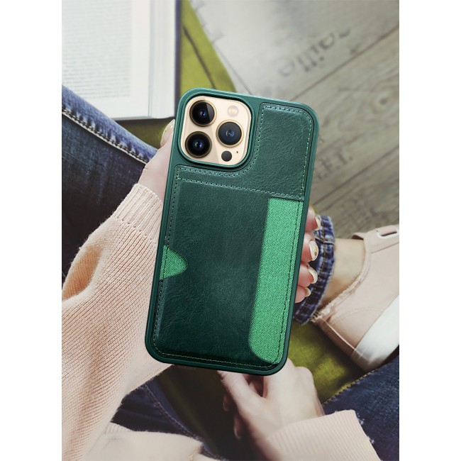 MARGOUN iPhone 13 Pro Max 2Packs Case Leather Antifingerprint Cover with Wallet Card Slot Shell, Side Insert Card Holder, Anti Fall Protection Green-2