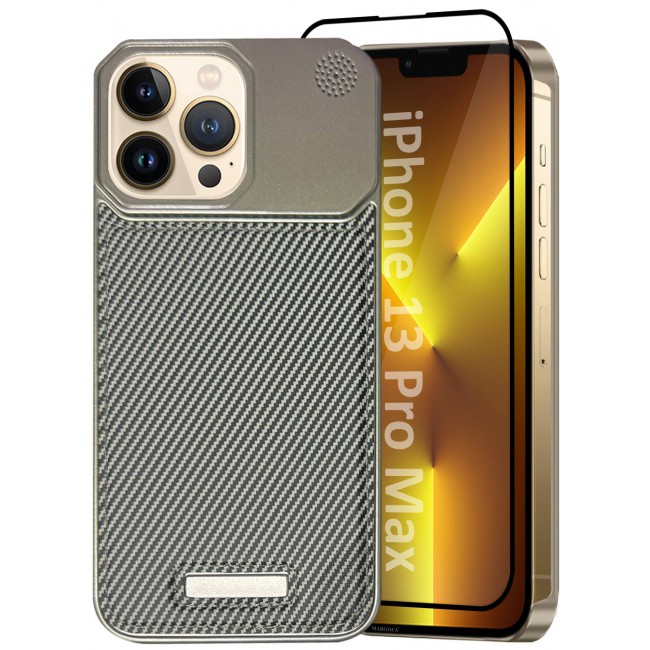 MARGOUN iPhone 13 Pro Max 2 Pack Case Leather Metal Design, Slim Lightweight Minimalist Cover,1 Case 1 Screen Protector Carbon Grey-2