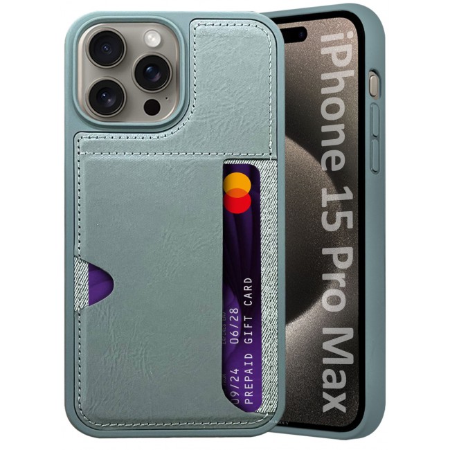 MARGOUN iPhone 15 Pro Max 2Packs Case Leather Antifingerprint Cover with Wallet Card Slot Shell, Side Insert Card Holder, Anti Fall Protection - Grey-2