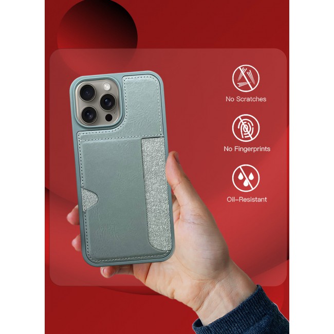 MARGOUN iPhone 15 Pro Max 2Packs Case Leather Antifingerprint Cover with Wallet Card Slot Shell, Side Insert Card Holder, Anti Fall Protection - Grey-2