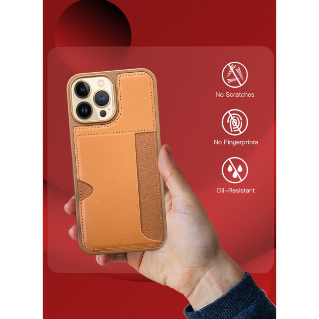 MARGOUN iPhone 13 Pro Max 2Packs Case Leather Antifingerprint Cover with Wallet Card Slot Shell, Side Insert Card Holder, Anti Fall Protection Brown-2