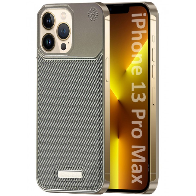 MARGOUN iPhone 13 Pro Max Case Leather Metal Design, Slim Lightweight Minimalist Cover Carbon Grey-1