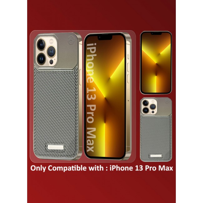 MARGOUN iPhone 13 Pro Max Case Leather Metal Design, Slim Lightweight Minimalist Cover Carbon Grey-1