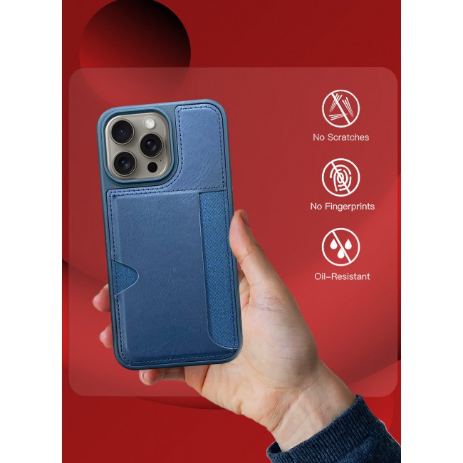 MARGOUN iPhone 15 Pro Max 2Packs Case Leather Antifingerprint Cover with Wallet Card Slot Shell, Side Insert Card Holder, Anti Fall Protection - Blue Blue-2