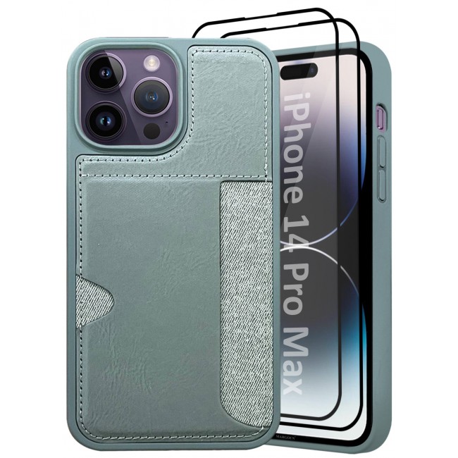 MARGOUN iPhone 14 Pro Max 3Packs Case Leather Antifingerprint Cover with Wallet Card Slot Shell, Side Insert Card Holder, Anti Fall Protection Grey-3