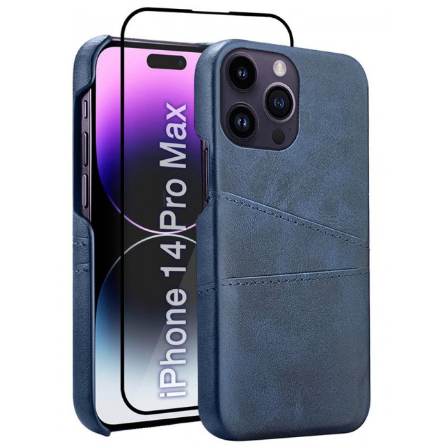 MARGOUN iPhone 14 Pro Max 2Packs Case Cover Leather with Card Holder for Men Women Phone Case with 3D Screen Protector - Blue Blue-2