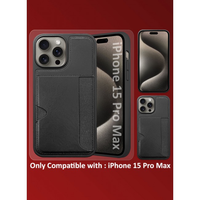 MARGOUN iPhone 15 Pro Max 2Packs Case Leather Antifingerprint Cover with Wallet Card Slot Shell, Side Insert Card Holder, Anti Fall Protection - Black Black-2