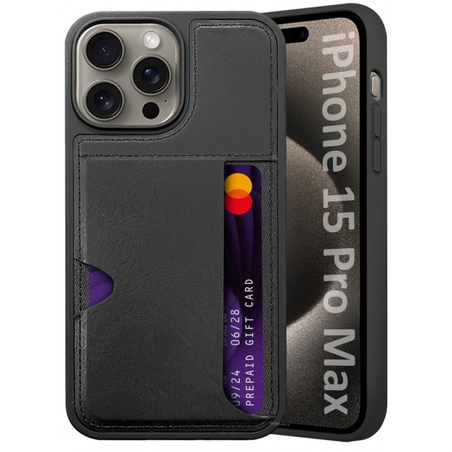 MARGOUN iPhone 15 Pro Max 2Packs Case Leather Antifingerprint Cover with Wallet Card Slot Shell, Side Insert Card Holder, Anti Fall Protection - Black Black-2